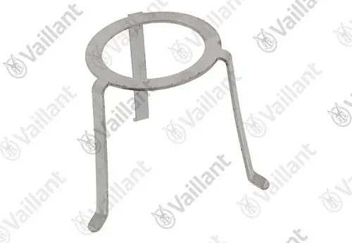 Vaillant Halterung aus Metall mit einem runden Aufsatz und drei Standfüßen, zur Befestigung eines Abgasrohrs.
